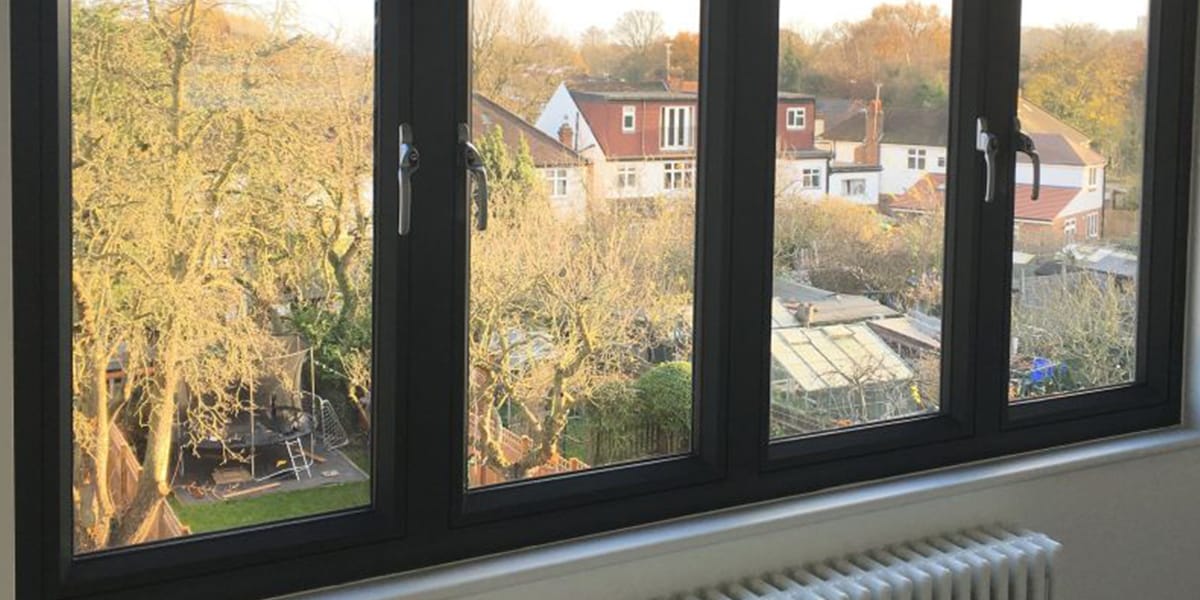 4 panel grey color alumiunium wnidows